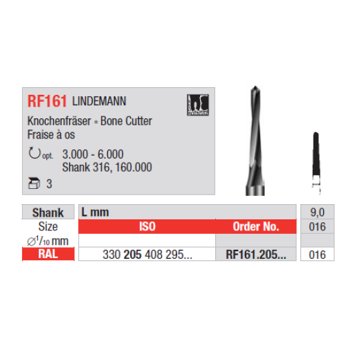 Фреза хирургическая RF161.205.016 LINDEMANN