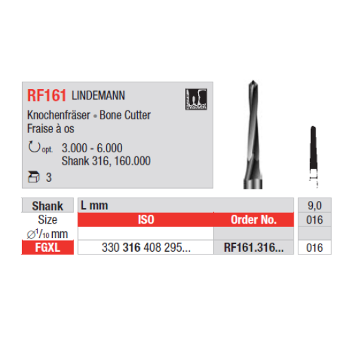 Фреза хірургічна RF161.316.016 LINDEMANN