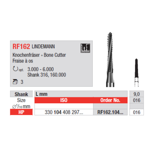 Фреза хирургическая RF162.104.016 LINDEMANN