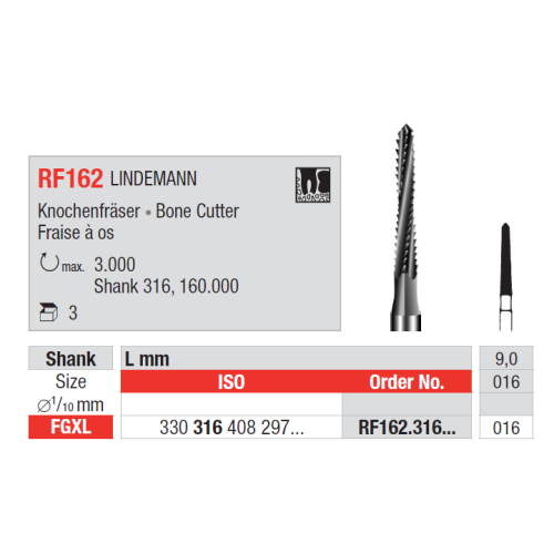 Твердосплавная хирургическая фреза Edenta LINDEMANN RF162.316.016