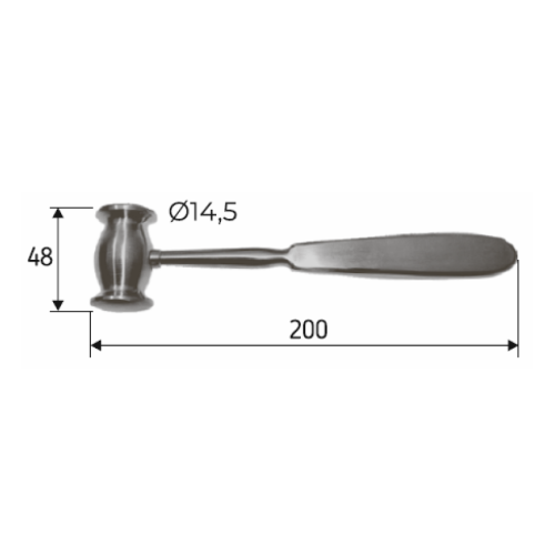 Молоток для челюсти Collin Bone Mallet 20 см, диаметр 30 мм с фигурным двусторонним обушком, ручка плоская Surgicon, JO-21-157