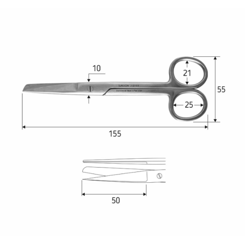 Ножницы хирургические Surgicon 15,5 см, острый/тупой/прямые, J-22-013