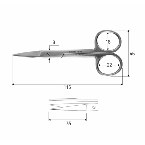 Ножницы хирургические 11,5 см острый/острый/прямые Surgicon, J-22-018