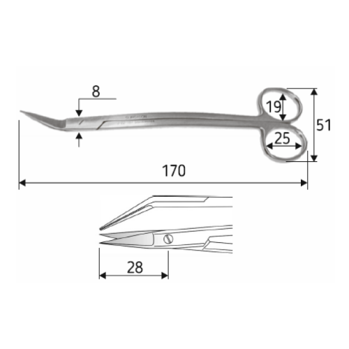 Ножницы 17 см, острый / острый, загнутые Surgicon, J-22-187