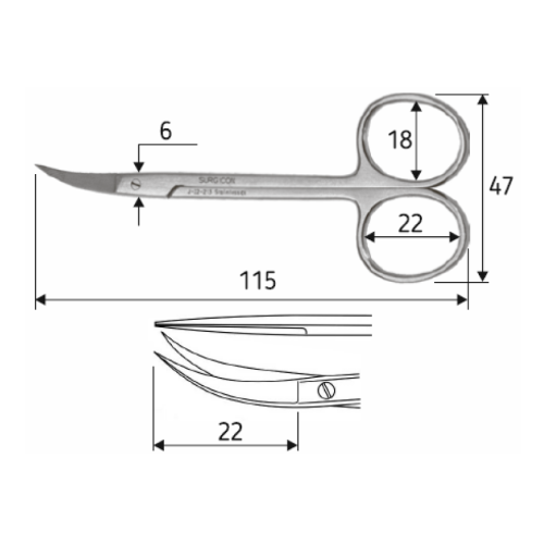 Ножницы Iris 11,5 см, острый / острый, изогнутые горизонтально Surgicon, J-22-213