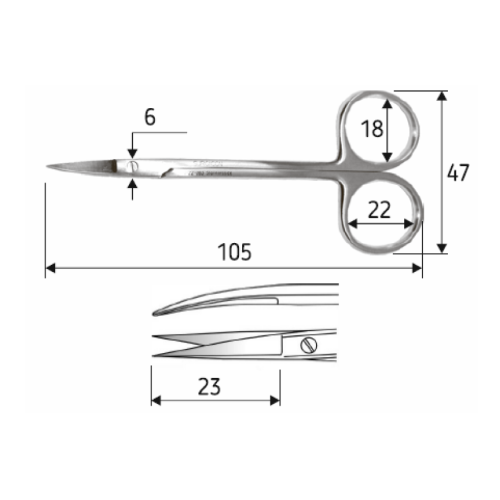 Ножницы La Grange, 10,5 см, острый / острый, загнутые Surgicon, J-22-283