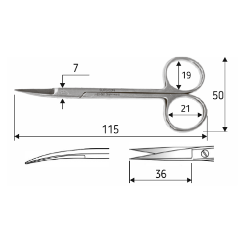 Ножницы хирургические Iris 11,5 см, острый / острый, загнутые Surgicon, J-22-581