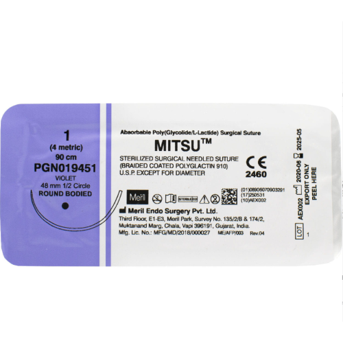 Викрил (MITSU 1) 1/2 цв, 48 мм, с иглой, Meril, 90см