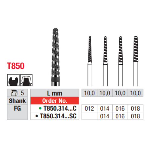 Бор алмазный EDENTA, конусовидный с округленным краем Turbo T850