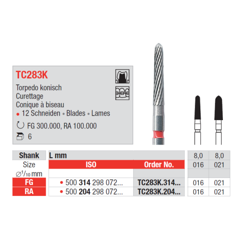 Стоматологический финишный бор Edenta TC283К.314.016 торпедообразный