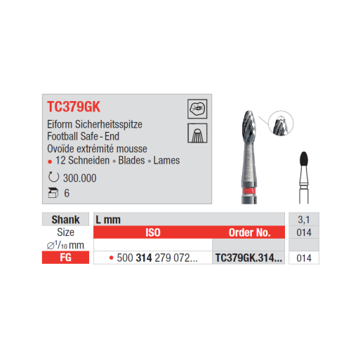 Бор финишный Edenta, TC379GK.314 оливовидный с безопасным кончиком