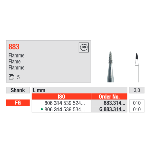 Алмазный бор EDENTA, пламя G883.314.010