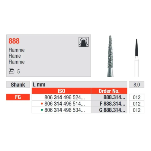 Алмазный бор EDENTA, пламя 888