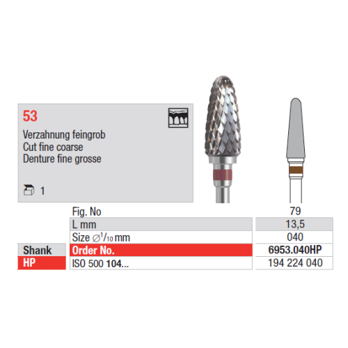 Фреза твердосплавна 6953.040 Edenta