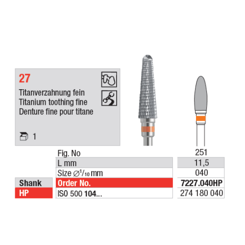 Фреза твердосплавная 7227.040 Edenta