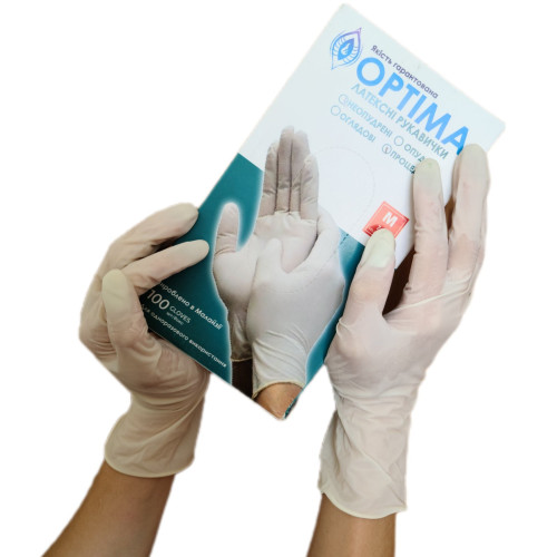 Перчатки латексные процедурные неопудренные, натуральный цвет "Optima"